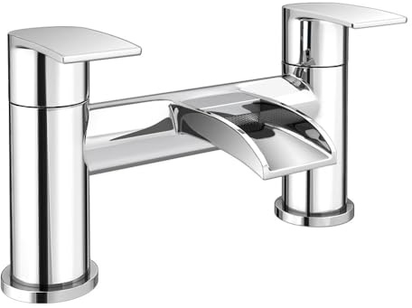 VeeBath Stream Mitigeur de baignoire rond cascade – Finition chromée, robinet de salle de bain monté sur le pont – Mitigeur de baignoire moderne avec entrée BSP G3/4 po, design contemporain