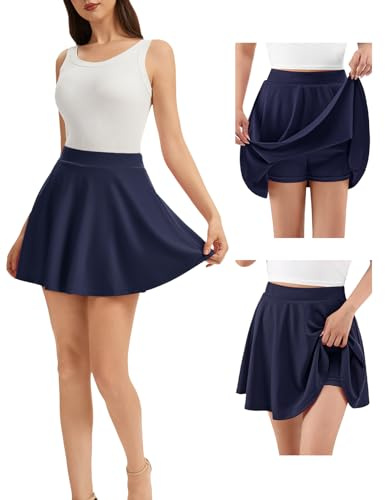 Bridesmay Flowy korta skater-kjolar, hög midja vardaglig minikjol, veckad bas A-linje utsvängda skolshorts UK, Marinblått Xsp, XL