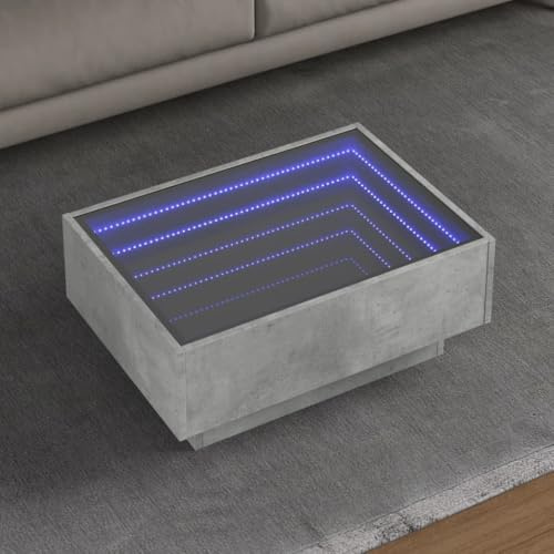 HaoChrymec LED-Couchtisch mit Infinity-Spiegel, RGB-Beleuchtung, Beistelltisch für Wohnzimmer, Sofa Tisch, Modernes Design, Holzwerkstoff, Betongrau, 70 x 50 x 30 cm