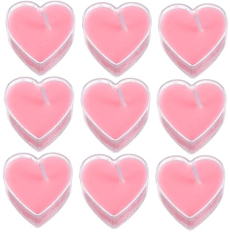 SEWOART 9Pcs Heart Shaped Scented Tea Light Candles Pink Rose Fragrance Romantic Aromatherapy Wax Lights for Valentines Day Proposal Wedding Party Decoration