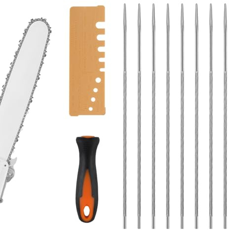 Vaskula 8 Stück feile für Kettensäge mit 1 Griff Rundfeile 4mm Kettensäge Schärfen Rundfeilen für Kettensäge Austauschbar Chainsaw File Geeignet für Heimwerker und Profis