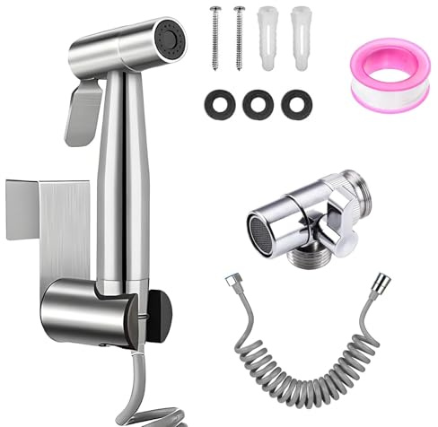 Edelstahl Handbrause Bidet Handbrause Set Wasserhahn Spender mit 3M Schlauch und Halterung Toilettensprühgerät mit Dual-Modus (Jet/Stream) G1/2 Ventil und eine G3/8