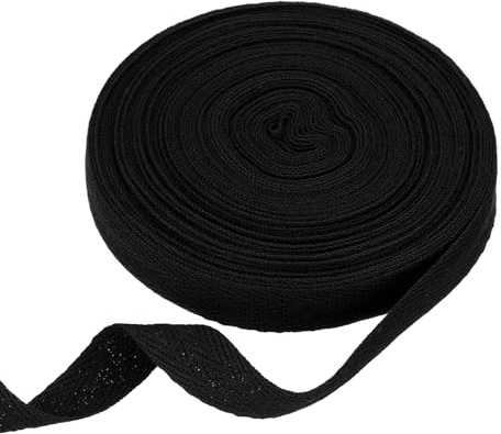 QUARKZMAN bomullsband 15 mm x 10 m (B x L) bomullstyg fiskbenstyg band band snedband rulle för konst och hantverk tillbehör gör-det-själv sömnad hantverk (svart)