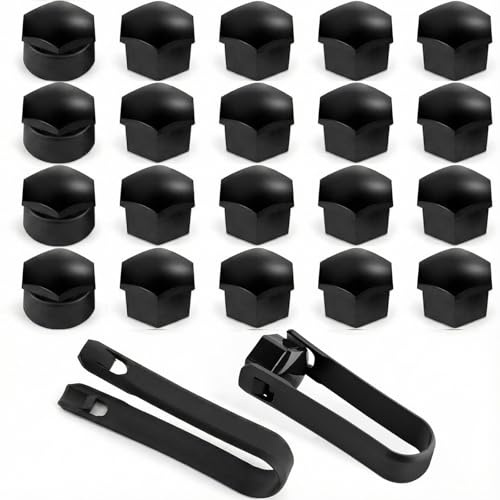 Autotide 17mm Wheel Nut Covers,24 Pcs Car Wheel Nut Caps(20 Standard & 4 Locking Ones) with Removal Tool,Wheel Nut Protectors,Universal Black Car Wheel Bolt Caps Hub Screw Covers for Most Vehicles