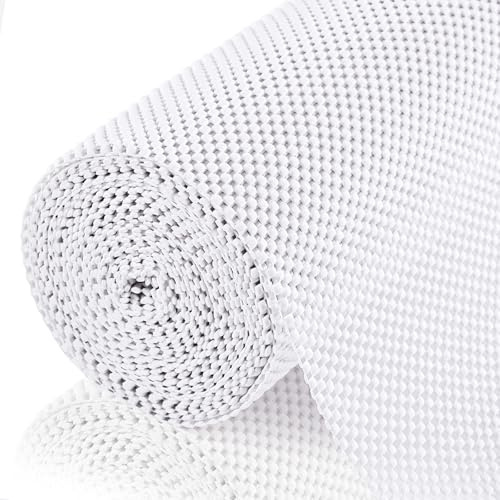 Viseeko Non Slip Drawer and Shelf Liner, Non Adhesive, White, 45x305cm | Waterproof, easy trim to fit. Non slip mat for kitchen cupboard, cabinet, refrigerator, RV, caravan, rugs. Washable.
