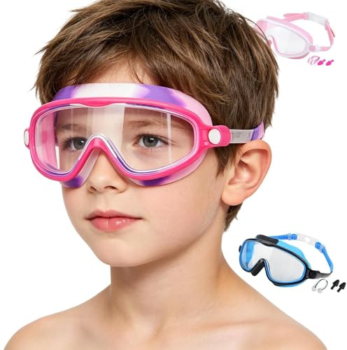 Simgoggles För Barn,Anti-Dim UV-Skydd Bred Sikt Simmask | Med Näsklämma Och Öronproppar, Justerbar Rem, Läckagefria Simgoggles,För Åldrar 3-14 År Flickor Pool Dykning