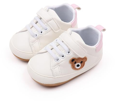 YROHGKPN 1 par de zapatos de bebé para niños pequeños que aprenden a caminar con bonitos osos bordados para primeros caminantes, informales, antideslizantes