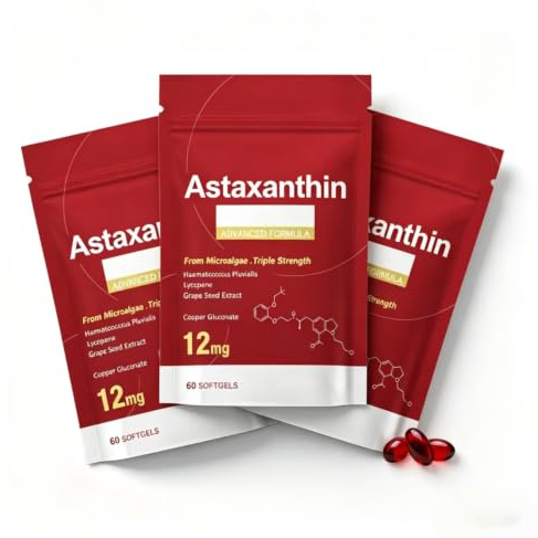 Astaxantin 12mg – färsk källa från mikroalger för antioxidanter, 60 tal | 12mg från Haematococcus pluvialis. Med lykopen, druvkärnor och vitamin E. Stödjer ögon, leder och hud