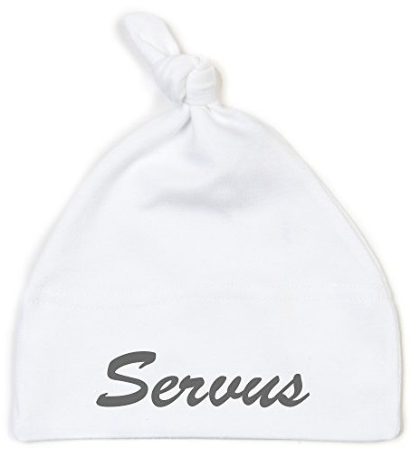Schnoschi Babymütze in Weiss mit Servus hochwertig Bestickt/gestickt