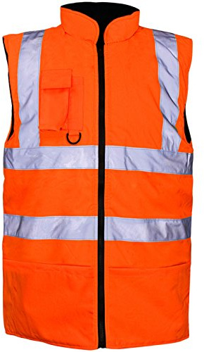MMK Hi Viz VIS Bodywarmer Fleece Lined Reversible High Visibility Reflective Waterproof Workwear Security Safety Wear Warm Gilet Waistcoat Body Warmer Padded Vest Big Size S-5XL (L, Orange)