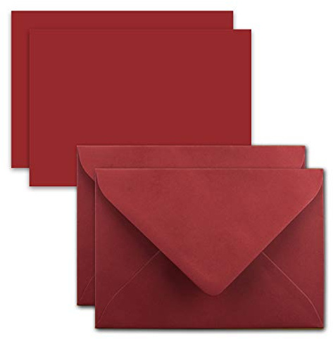 25x Karte mit Umschlag Set aus Einzel-Karten DIN A7-10,5x7,3 cm - Dunkelrot mit Brief-Umschlägen C7 Nassklebung ideale Geschenkanhänger