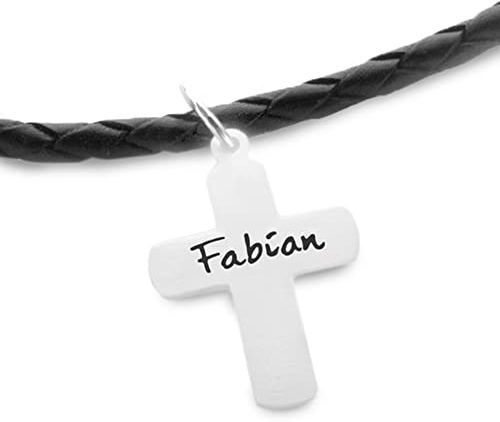 Kette Geschenk Kommunion Konfirmation Junge Mädchen KREUZ 2.0 Lederkette Silberkreuz Gravur Erstkommunion Jugendweihe Firmung personalisiert