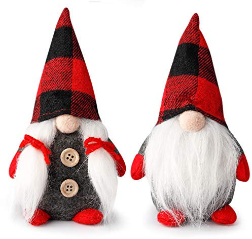 D-FantiX 2 Stück Mr und Mrs Weihnachtswichtel Plüsch, Handgemachte Schwedische Tomte Santa Figuren, Nordische Wichtelpuppen Ornamente, Weihnachtsdekoration für Zuhause, 19 cm