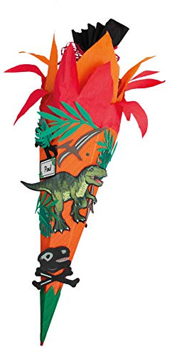 ROTH Schultüten-Bastelset mit Effekten (Sound) und Moosgummiteilen Tyrannosaurus 68 cm groß - 6-eckig Rot(h)-Spitze - Kreppverschluss