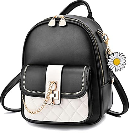Vohoney Damen Rucksack Kleine Schultaschen Umhängetasche Handtasche Wasserdicht Vintage Schulrucksäcke Lässiger Tagesrucksack PU-Lederrucksäcke Reiserucksack, Schwarz 1 Damenrucksack, Standardgröße,