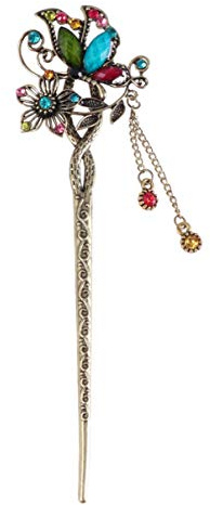 FRCOLOR Strass Schmetterling Haar Stick Blume Vintage Chinesische Haar Essstäbchen Haarnadel Chignon Pin Retro Haargabel mit Quaste für DIY Frauen Mädchen (Bunt)