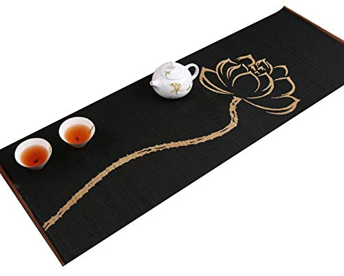 MMQGQ Runner per tavoli Runner da Tavolo in bambù-Loto, Tappetino Antiscivolo Resistente all'Usura, Tovaglietta Giapponese per Tavolo da Pranzo della Cucina di Casa, Quadri da Parete, 30 × 86 Cm/Nero
