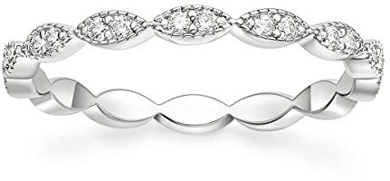 Zakk Eternity Ring Damen Vorsteckring Rosegold Silber Schmal Ewigkeitsringe Zirkonia Oval Milgrain Verlobungsringe Eheringe Trauringe (Silber,60 (19.1))