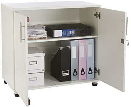 MMT Furniture - Armoire Basse à 2 Portes - Petite Armoire de Rangement pour Le Bureau, Meuble et la Maison - Bois Armoire de Rangement 2 étagères pour Bureau - 73cm de Haut - Blanche
