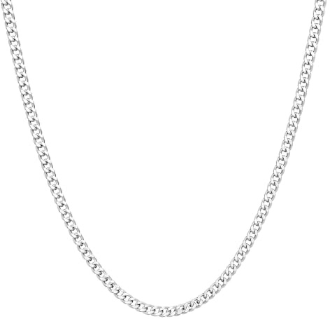 Kritz Unisex Panzerkette 3mm Breite für Männer und Damen Silberkette Cuban Link - Halskette Kubanische Kette Silber Länge von 45 bis 60 Cm für Herren und Frauen - Schmuck Geschenk