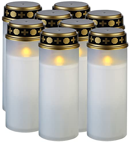 PEARL Grab LED-Kerze: 8er-Set XL-LED-Grablichter, Lichtsensor, Batteriebetrieb, 21 cm, weiß (Elektrische Kerze mit, Grablichtkerzen, Flamme)