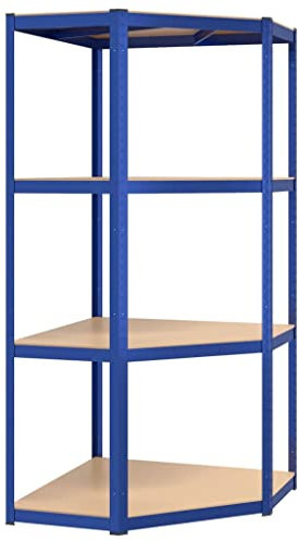 vidaXL Eckregal, Regal mit 4 höhenverstellbaren Böden, Kellerregal Schwerlastregal mit Stahlrahmen, Metallregal Werkstattregal, Blau Stahl Holzwerkstoff