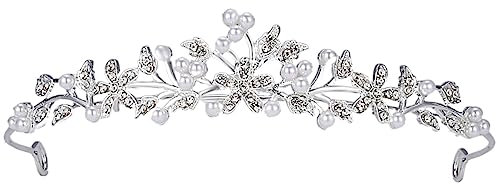 Perle-Strass-Hochzeits-Tiara für Braut, Hochzeit, Prinzessin, Königin, Krönung, Geburtstagsfeier, silberne Krone, Mädchen und Frauen, Karneval, Party, Urlaub, Feier für Erwachsene