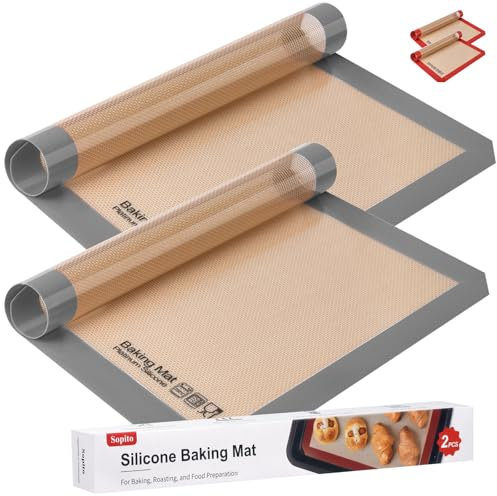 Silicone Baking Mat, Sopito 2pcs Non Stick Baking Sheets 16.5 Inch x11 Inch Heat Resistant 250°C/480°F Silicone Pastry Mat, Grey