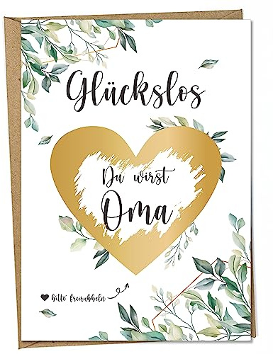 Ninky® Rubbelkarte Du wirst Oma Postkarte mit Kuvert - Schwangerschaft verkünden Oma - Rubbellos Herz Gold DIN A6