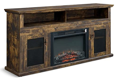 ZYMEN Mueble de TV de 64,5 x 15,5 x 31 Pulgadas, Mueble de televisión para televisores de hasta 65 Pulgadas con Chimenea eléctrica, Muebles para el hogar para Sala de Estar Commemoration Day