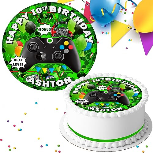 GAMING BIRTHDAY PARTY PERSONALISED 7.5 INCH EDIBLE ICING CAKE TOPPER DECORATION SV-63