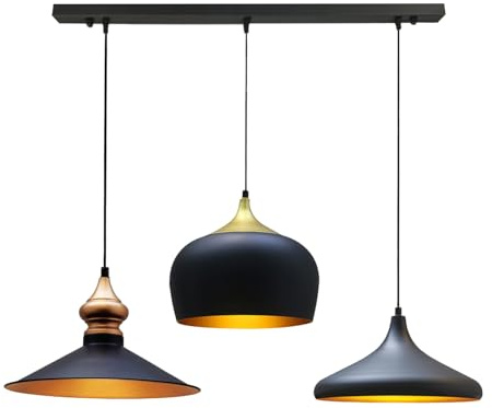 bamyum Pendelleuchte Esstisch 3 Flammige Metall Hängelampe E27 Schwarz Deckenlampe Wohnzimmer Esstisch Lampenschirm Hängelampe, Pendelleuchte Schwarz