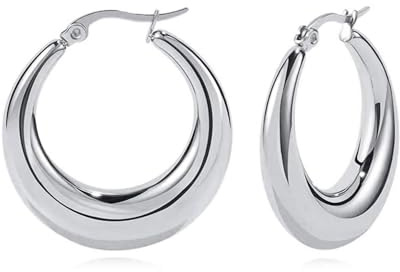 WOWORAMA Stora Chunky Creol-örhängen för kvinnor silver guld rostfritt stål örhängen oval tjockt ihåligt rör kreoler 20/30/40 mm örhänge, altmessing, Mässing, Ingen ädelsten