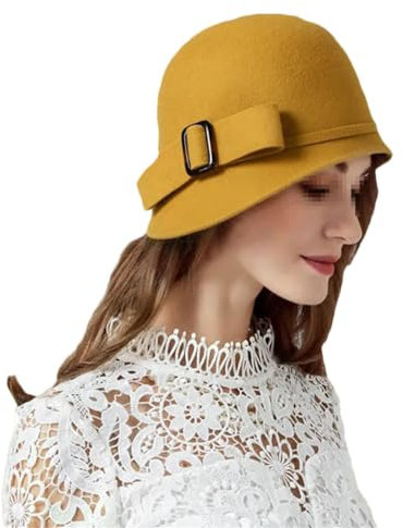 Damen-Glockenhut aus Wollfilz, mit Schleife, breite Krempe, Bowler, Fedoras, Schlapphut, Derby-Hüte, Schwarz, D, M ( 53-57cm )