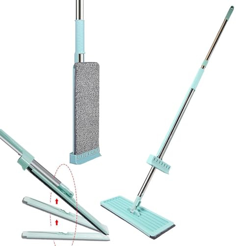 DFANCE Grand Balai Plat avec Fonction d'essorage,Serpillère Plate Autonettoyante,360° Rotation Balai Serpillère Absorbant,Humide et Sèche,Serpillere pour Nettoyage du Sol