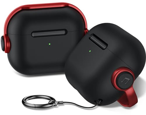 Anqrp Custodia per AirPods 3 Generazioni con Blocco Sicuro [LED frontale visibile] [Supporta la Rcarica Wireless] Auricolare TPU + PC Copertura protettiva compatibile con AirPods 3, Rosso Nero
