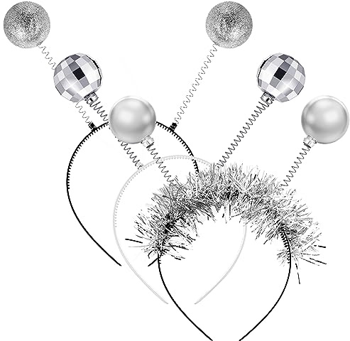 Chunyin 3 Stück Alien Haarreife mit Ball Marsmensch Antennen Stirnbänder mit Boppers Alien Kopfschmuck mit Kugeln für Karneval Halloween, Silber