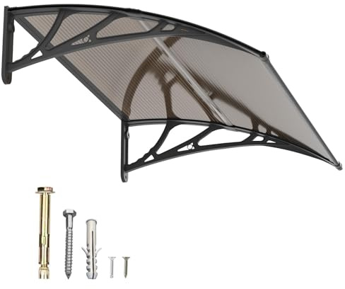 Vordach für Haustür mit Seitenteil,120x100CM Fenstervordach für Türen,Polycarbonat Pultvordach Überdachung für UV-,Regen- und Schneeschutz – Ideal für Veranda, Terrasse und Fenster