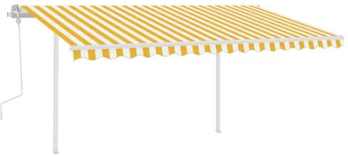 Store de terrasse, de jardin, à bras articulés, rétractable, avec LED, 4 x 3 m, jaune et blanc, pour terrasse