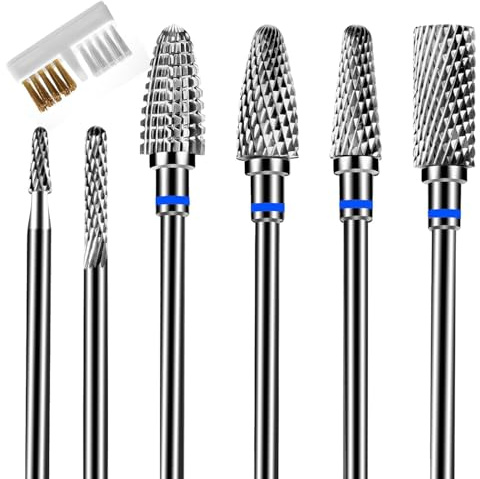 Lermende 6Pcs Nail Drill Bits Professional, 3/32'' Electric Nail Drill Bits Set for Acrylic Nails, Cuticle Nail Drill Bit Quick Gel Polish Remover Manicure Pedicure Tools with Cleaning Brush (Blue)