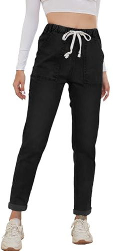 Alaster Queen Jeans Womens Casual Comfortable Boyfriend Jeans High Waisted Jeans for Women Stretch Denim Pants Black M
