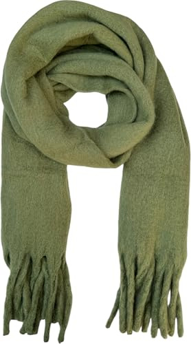FASHION YOU WANT Damen Web Strickschal UNI FARBEN und langen dicken Fransen, warmer Winter, Stola