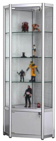 WWERTYY Robuste Glasvitrine für das Wohnzimmer, Eckvitrinen aus gehärtetem Glas für Sammlerstücke, 4-stufiger abschließbarer Spirituosenschrank, verstellbar (Silber, 180 x 40 x 40 cm)