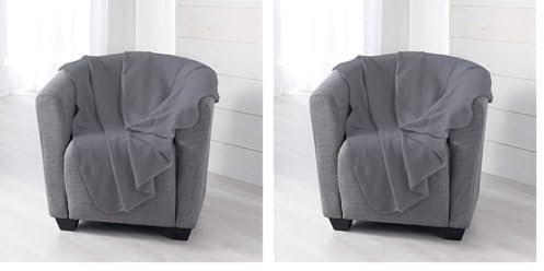 Douceur d'Intérieur Milou Plaid, Polyester, Anthracite, 125 x 150 CM (Lot de 2)