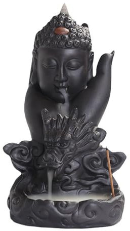 Räuchergefäß aus Keramik, Drache, Buddha-Kopf, Rückfluss, Wasserfall-Räucherstäbchenhalter für Räucherkegel und Stäbchen, Aromatherapie, Ornament, Meditation, Zen, Heimdekoration, Büro, Raumdekoration