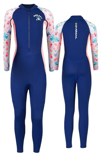 Maeau Swimsuit Kids One Piece Rash Guard Girls Swimming Costume Long Sleeve Full Body Swimwear Bathing Suit UPF 50+ Zipper Navy Blue