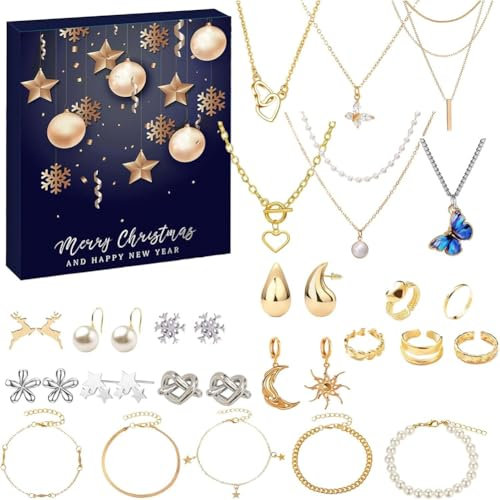 Giwnhvx Adventskalender Adventskalender Schmuckkalender Damen mit 24 Überraschungen Damen Schmuckset