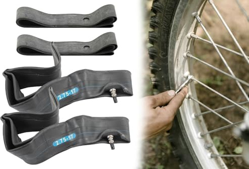 BISOMO 2x Schlauch 2.75 x 17 Zoll, verdickt extra robust, Autoventil gerade, für Simson S53 S83 + Felgenband für Kreidler Puch Zündapp Herkules, Moped, Motorrad, Mofa