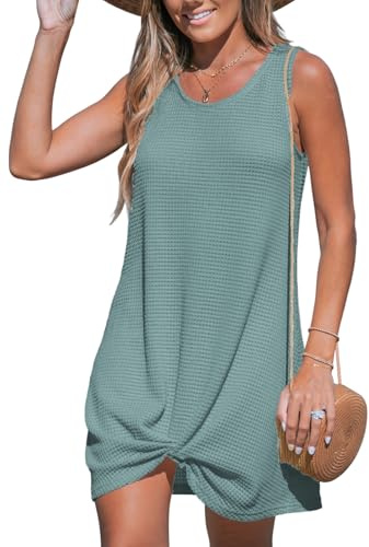 CUPSHE Ärmelloser Damen-Badeanzug, Waffelstrick, Bademode, Strandtuch, verdrehtes Minikleid, Salbeigrün, S