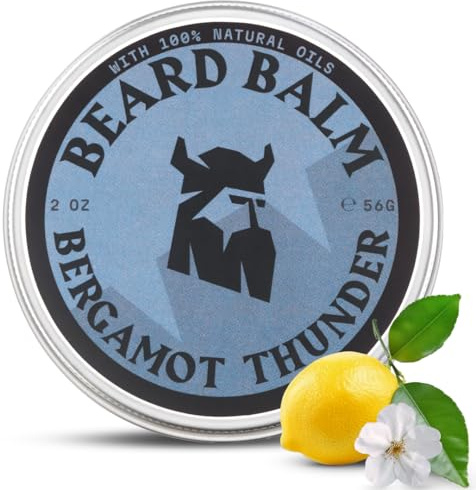 Baume à barbe pour hommes - Conditionneur à barbe sans rinçage avec beurre de karité, huiles d'argan et de jojoba (Bergamot Thunder)